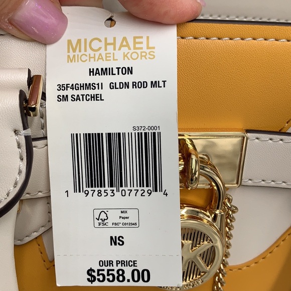 MICHAEL KORS Hamilton Small Two-Tone Satchel GOLDEN ROD MULTI color - Picture 15 of 16